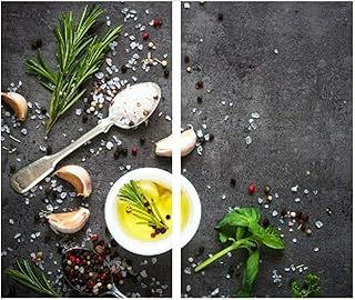 MTS Set of 2 Glass Chopping Boards - Salt and Pepper Design - Non-Slip Feet, Compatible with All Hob Types, Heat Resistant, Dishwasher Safe – Hob Covers, Glass Worktop Savers for Kitchen