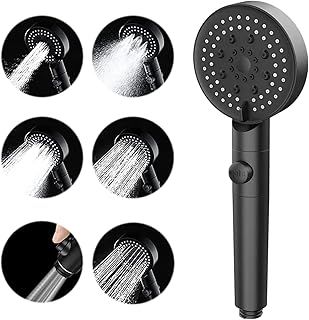 High Pressure Shower Heads Water Saving Shower Head with 5 Spray Modes Handheld Multifunction Shower Head with Stop Button Hard Water Softener Showerhead for Low Water Pressure (Black)