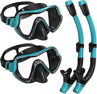G2RISE SN02 Snorkel Set Adults - Scuba Mask Diving Goggles Dry Snorkeling Gear with Breath Easy Airflow Tech & Anti-fog Design（2PACK)
