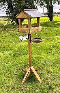 Wooden Wild Bird Table Feeding Station Water Dish and Mesh Feeder Slate Roof Heavy Duty
