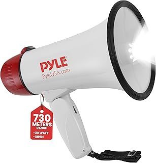 Pyle Megaphone Speaker PA Bullhorn - Built-in Siren & LED Lights - 30 Watts & Adjustable Vol. Control - for Football Soccer, Baseball Basketball Cheerleading Fans Coaches & Safety Drills (PMP37LED)