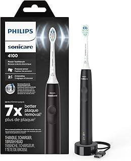 PHILIPS Sonicare 4100 Electric Toothbrush, Rechargeable Electric Toothbrush with Pressure Sensor, Black HX3681/24