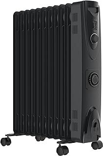 MYLEK Oil Filled Heater Radiators - Adjustable Thermostat, 3 Heat Settings & 24 Hour Timer - Electric Portable Heater - Energy Efficient - Safety Tip Over Protection (2500W With Timer)