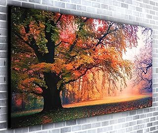 Falling Leaves of Autumn Panoramic Canvas Wall Art Print Framed XXL 55 inch x 24 inch Over 4.5 ft Wide x 2 ft High Ready to Hang Canvas Print - Landscape Photograph - Modern Art