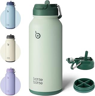 BOTTLE BOTTLE Insulated Water Bottle 950ml(32oz) Stainless Steel Sports Water Bottles with Straw Dual-use Lid Drink Flask Design for Gym with Pill Box (Blue)