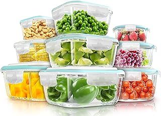 Airtight Glass Containers with Lids - Dishwasher, Oven Friendly - Leak Proof Silicone Seal & BPA Free (Pack of 18)