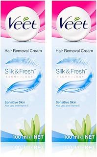 Veet Hair Removal Cream, Legs & Body, Sensitive Skin, 100ml each (pack of 2, 200ml)