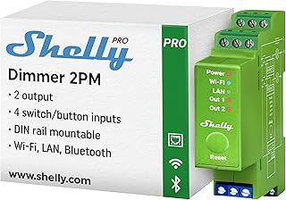 Shelly Pro Dimmer 2PM | Wi-Fi & LAN 2-Channel Smart Dimmer with Power Metering | 200W per Channel | Home Automation | DIN Rail | Alexa & Google Home | iOS Android App | Dimmable Lights