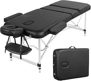 costoffs Portable Massage Table Aluminum Massage Bed Spa Bed Beauty Table Height Adjustable Salon Bed 70cm Width Black