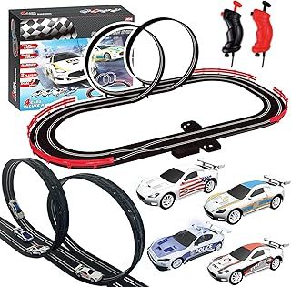 AGM MASTECH Slot Car Race Track Sets with 4 Exquisite Slot Cars, Battery or Electric Car Track, 2 Controllers, Lap Counter, Gift Toys for Boys and Girls Age 4-8 8-12