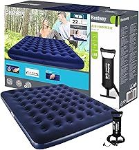 Topline Inflatable Mattress Air Bed & Air Pump - Soft Top Blue Inflatable Bed King Size Mattress & 12" Air Hammer with Card. Portable Bed Air Mattress for Camping, Guest Bed, Campervan