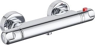 DEPTUNA Thermostatic Shower Mixer,Thermostatic Shower Mixer Bar,Exposed Shower Bar with Anti-Scald Valve and Safety Button,Wall Mounted