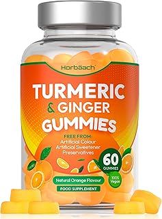 Turmeric Gummies with Black Pepper & Ginger 3215mg | High Strength Turmeric Curcumin Supplement | 60 Vegan Gummies | Natural Peach Flavour - Tablet Alternative | by Horbaach