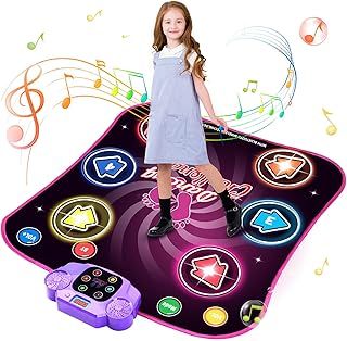 Dance Mat For Kids - Light Up Dance Pad for Girls, Bluetooth Support, Built-in Music, Dancing Toy with 6 Game Modes & 3 Challenge Levels, Christmas Birthday Gifts for Girls Boys Age 3+