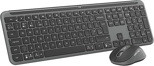 Logitech MK950 Signature Slim Wireless Keyboard and Mouse Combo, Sleek Design, Quiet Typing and Clicking, Switch Across Three Devices, Bluetooth, Multi-OS, Windows and Mac, QWERTY UK Layout - Graphite