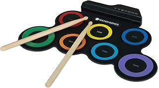WICKED GIZMOS Electronic Drum Mat – Roll Up Digital Music Pad Instrument for Beginners Children - Learn to Play Record your Own Beats – Digital Snare Tom Crash Ride Pedal Sticks (Multi Colour)