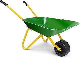 COSTWAY Kids Metal Wheelbarrow, Tote Dirt/Leaves/Tools Yard Rover Steel Tray, Children Bricks Toy Soil Garden Trolley Kar (Green)