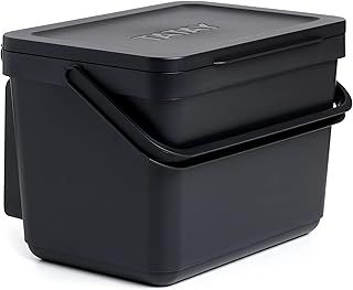 TATAY Kitchen Food Waste Compost Caddy Bin with Holder, 6L Capacity, Polypropylene, Made from 100% Recycled Materials, Black Colour. Measures 26,5 x 20,5 x 18,5 cm (1105615)