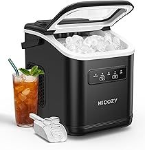 HiCOZY Ice Maker, Countertop Ice Machine with Handle, Ice in 6Mins, 12KG in 24Hrs, Portable Ice Maker Machine with Self-Cleaning for Home/Kitchen/Party/Bar (Black)