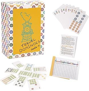 Extguds Mexican Train, Mini Travel Dominoes Game:105 Cards+1Hub for Mexican Train+8 Train Marker+1 Instruction+1 Scoresheet,Double 12 and Double 9 Dominoes Set,2-10 Players (Traditional, Yellow)