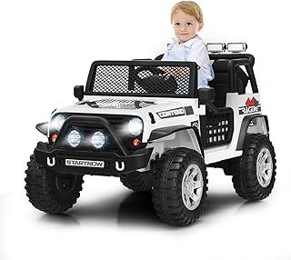 Kids Electric Ride on Truck, 12V Battery Powered Vehicle with Parent Remote Control, Lights, Music & Horn, Toddler Motorized Off-road Car for 3 + Years Boys Girls (White)