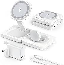 3 in 1 Charging Station for Apple Multiple Devices, ADADPU-Foldable Travel Wireless Charger 20W for iPhone 16 15 14 13 12 Pro Max Plus and Apple Watch Series Airpods (White)