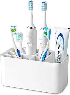 Colist Toothbrush Holder -Multifunctional Electric Toothbrush Holder，Bathroom Wall Mounted Toothbrush Stand ，4 Toothbrush slots + 6 Electric toothbrush heads slots+1 Storage slots(White)