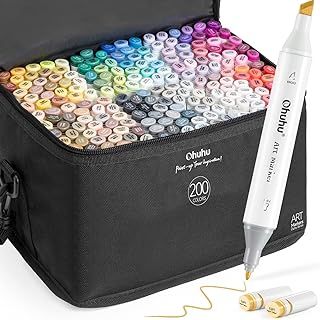 Ohuhu 100 Colours Dual Tip Marker Pens, Alcohol Animation Design with Black Bag for Adults Children Sketching Drawing Painting