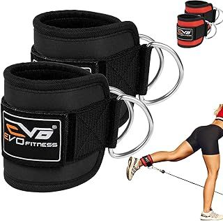EVO Fitness PAIR Ankle Straps For Cable machines, Padded Cable Kickback Ankle Strap For Glute Workouts, Leg Extensions, Curls, Booty Hip Abductors Exercise, Adjustable Ankle Cuff for Gym