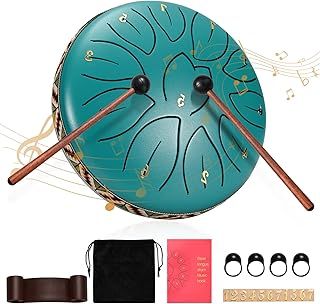 Steel Tongue Drum 6 Inch 11 Notes,Couleeur Tone Hand Pan Percussion Musical Instrument Steel Drum Set with Drumsticks,Drumstick Stand Meditation Yoga Musical Education, Best Gift for Kids(Lake Blue)
