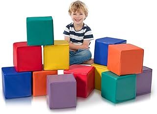 Soft Blocks, 12 Piece Toddler Foam Block Playset for Safe Active Play and Building, Indoor Climbers Stacking Play Set Learning Toys for Baby Toddlers Kids Preschool