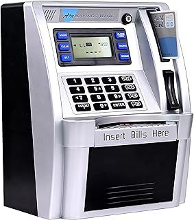 Pounds Version Electronic ATM Savings Bank Digital Piggy Money Bank Machine,Electronic Cash Box with Debit Card,Password Login,Voice Prompt,Coin Recognition,Targets Setting (Silver/Black)