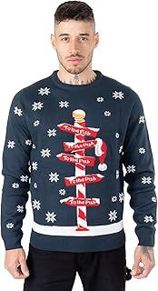 NOROZE Men's Christmas Jumpers Xmas Santa to The Pub Reindeer Novelty Unisex Long Sleeves Crew Neck Winter Pullover Top UK Sizes S-XXL