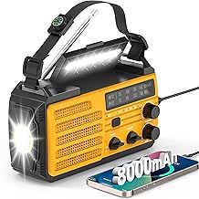 Wind Up Radio Solar Torch,8000mAh Battery Radio Portable AM/FM Radio with USB Mobile Phone Hand Crank Charger,LED Flashlight,SOS Alarm,Compass,Survival Equipment