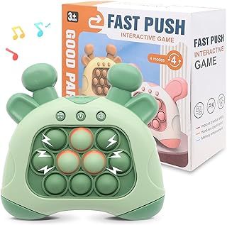 AIPINQI Pop Game Light Up Fidget Toy, Quick Push Game Console, Whack a Mole Games, Decompression Breakthrough Puzzle Pop Games Machine, Multiple Modes Toy for 3+ Years (Green Deer)