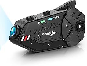 Motorcycle bluetooth headset with Camera,R1plus Helmet Intercom,6 way 1000M Interphone Waterproof Wireless Communication Systems,2 in 1 Mic for full-face,Flip-up,FM,Siri.Motorbike Helmet headset 5.0