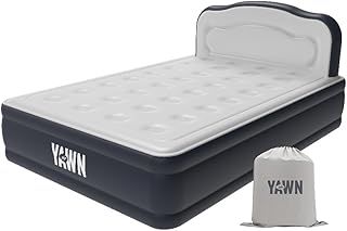 Bed - Self-Inflating Airbed Double Size - Great Guest Bed, Camping Mattress - Built-in Pump & Headboard - Grey Fabric Material - Available in UK Single, Double & King