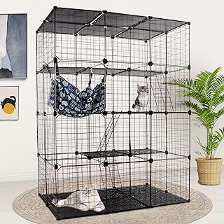 Kalolary Large Cat Cage, 4 Tier Cat Enclosures Indoor with Hammock DIY Pet Playpen Detachable Metal Wire Kennels Crate 4x3x2 Large Exercise Place Ideal for 1-3 Cats Small Animal