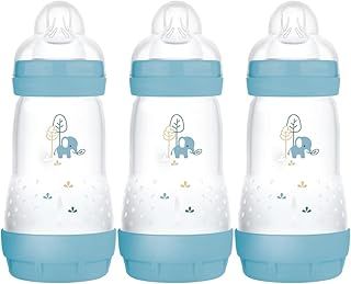 MAM Easy Start Anti-Colic Baby Bottles | 3 Pack (3 x 260) | Self-Sterlising Baby Milk Bottle | Medium Flow MAM Teats Size 2 | Newborn Essentials | Blue (Various Designs)