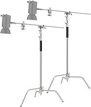 NEEWER 2PCS Pro 100% Stainless Steel Heavy Duty C Stand with Boom Arm, Max Height 10.5ft/320cm Photography Light Stand with 4.2ft/128cm Holding Arm, 2 Grip Head for Studio Monolight, Softbox,Reflector