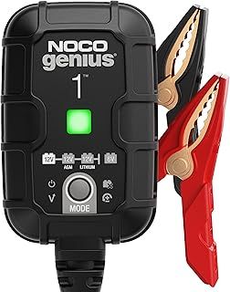NOCO GENIUS1UK, 1A Car Battery Charger, 6V and 12V Portable Smart Charger, Battery Maintainer, Trickle Charger and Desulfator for AGM, Leisure, Lithium, Motorbike, Motorcycle and Caravan Batteries