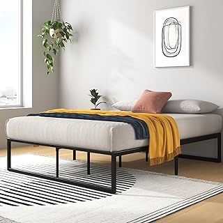Zinus Lorelai Double Bed frame - Bed 135x190 cm - 36 cm Height with Underbed Storage - Metal Platform Bed frame - Black