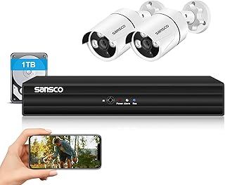 SANSCO HD CCTV Camera System, Home Security 8 Channel 5MP DVR Recorder, 2x 1080p Waterproof Outdoor Bullet Cameras, Email App Alert, Night Vision, Face Detection, 1TB Hard Drive