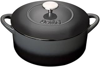 Denby - Halo Black Cast Iron Casserole Dish - Dutch Oven, Oven Safe Pot, Enamelled - 24cm, 4.05L Capacity - Round