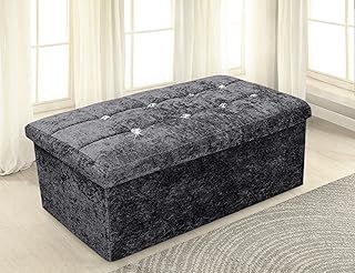 Storage Ottoman, Padded Foldable Bench, Chest with Lid, Perfect for Bedroom, Hallway, Living Room (Crushed Velvet Charocal, 76x38cms)