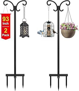 93in/236cm Adjustable Shepherds Hooks for Outdoor, 2 Pack Heavy Duty Bird Feeder Pole, Shepherds Crook Garden Hooks for Lantern Birdfeeder Garden Lights Hanging Plants Solar Light, Black