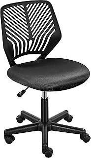 Yaheetech Armless Office Chair Adjustable Computer Chair Swivel Chair with Rolling Wheels and PP Back Support for Home Office Students Study Black