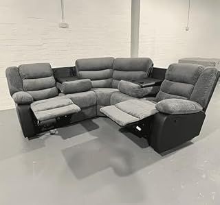 Rio Jumbo Cord Recliner Corner Sofa With Cupholders - Manual Reclining - Recliner Corner Sofa (Corner - Grey/Black)