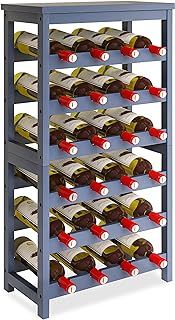 STELLSTAR Wine Rack, 6 Tier 24 Bottles Bamboo Wine Organizer Holder, Floor Freestanding Wobble-Free Wine Display Storage Shelf for Kitchen with Tabletop, Grey
