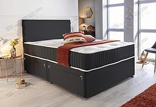 Sleep Factory's Black Fabric Memory Foam Divan Bed Set With Mattress And Headboard 3ft 4ft 4ft6 5ft 6ft Single Double Small UK King Super King (5.0FT (King Size), No Drawers)